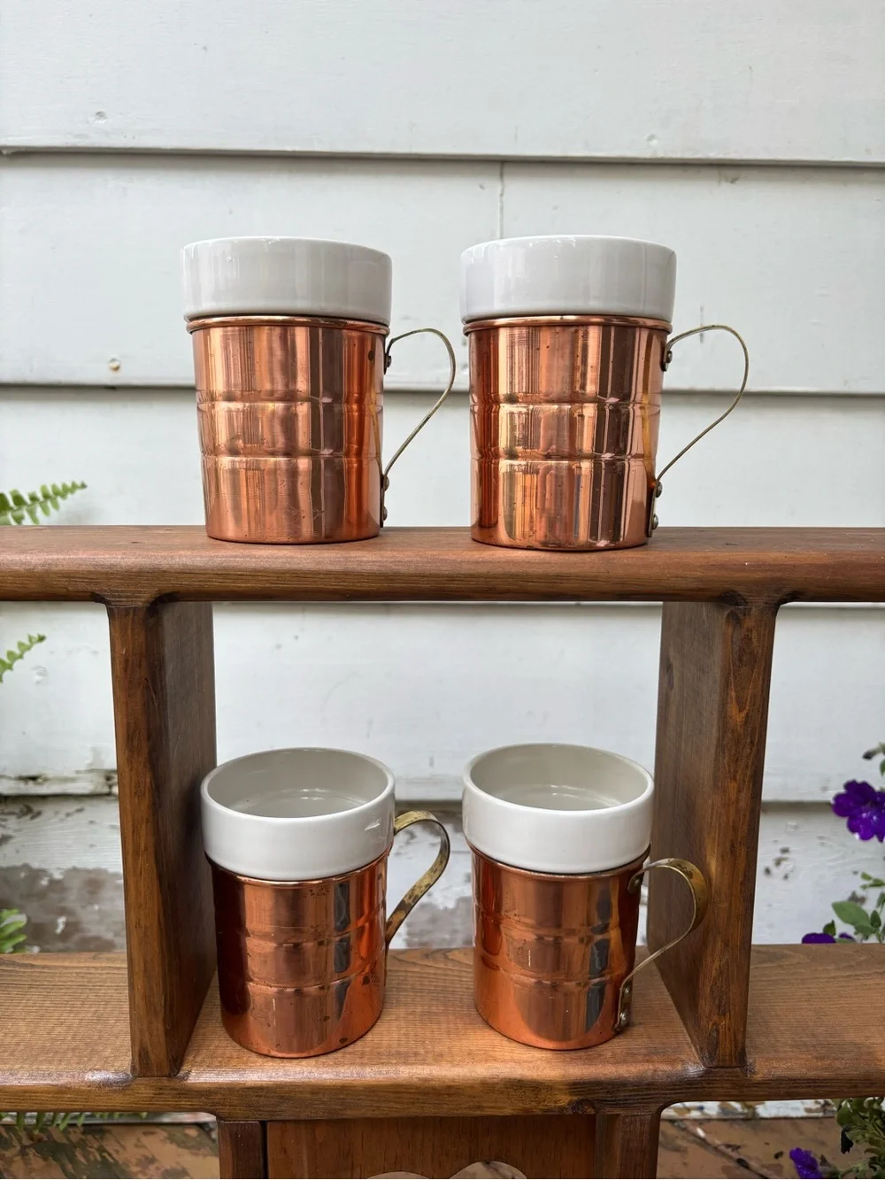 Copper & White Ceramic Mugs - Set of 4